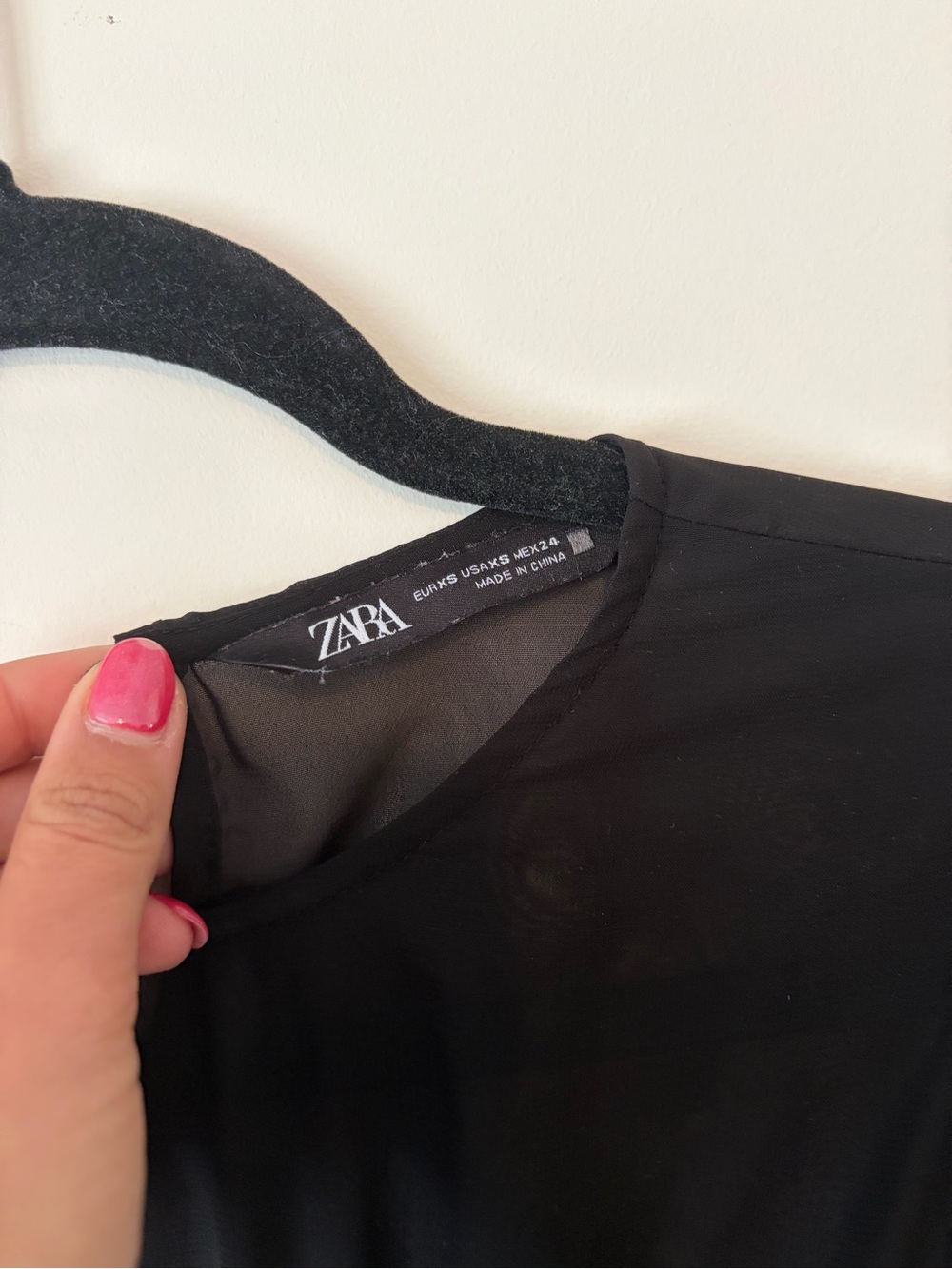 Zara Black Smocked Blouse with Sheer Long Sleeves - Picture 4 of 6